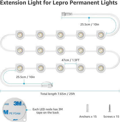Lepro 7.5m/25ft E1 Permanent Outdoor Lights Accessories, Single Strand Without Adaptor and in-line Controller