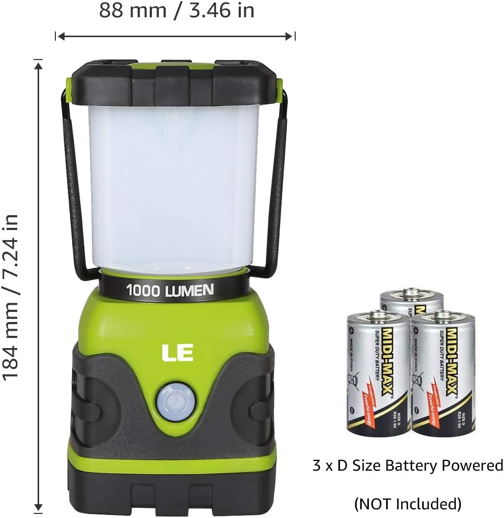 LE Camping Lantern, 1000 Lumen Camping Lights Battery Powered, Dimmable Warm to Cool White Modes, Tent Lights with Long Battery Life, Camping Accessories for Outdoors and Emergency, Pack of 2
