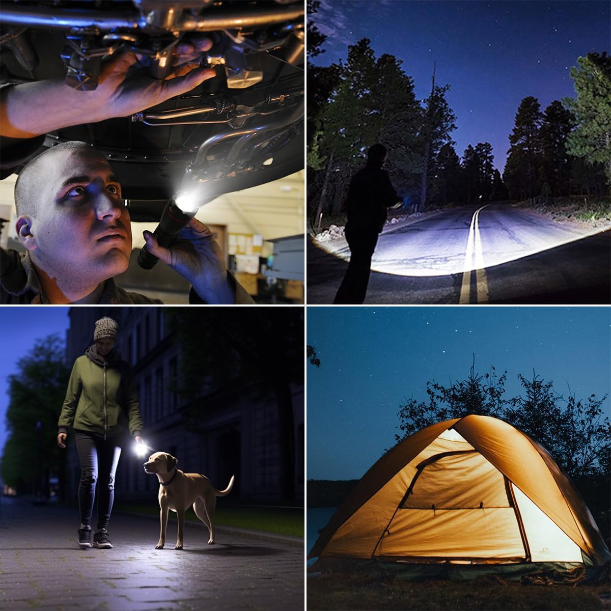 LE LED Torch, LE1000 Powerful Handheld Flashlight, Super Bright, Pocket Size, Lightweight, Suit for Camping, Cycling, Running, Dog Walking and More Outdoor Use, 12 AAA Batteries Included, Pack of 4