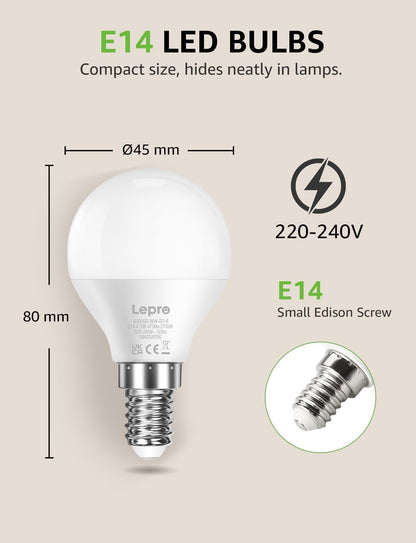 Lepro E14 LED Light Bulb, Small Screw Light Bulb, 4.9W 470lm, 40W Equivalent SES E14 Bulb, Warm White 2700K E14 Golf Ball Bulb, Energy Saving LED P45 Bulb, 220-240V, Non-Dimmable, Pack of 6