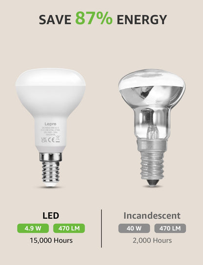 Lepro E14 LED Light Bulb, R50 Reflector Bulb Small Screw, 4.9W 470lm, 40W Equivalent E14 Bulb, Warm White 2700K, SES LED Spotlight Bulbs Screw Fitting, 120° Wide Angle, Non-dimmable, Pack of 5