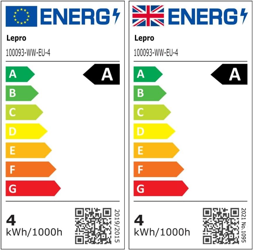 Lepro E27 Vintage Light Bulbs, Ultra Efficient A-Rated GLS Bulb, 3.8W = 60W, 806lm, 2700K Warm White, 50000H Lifespan, Clear Filament, Glass, Non-dimmable, Pack of 4