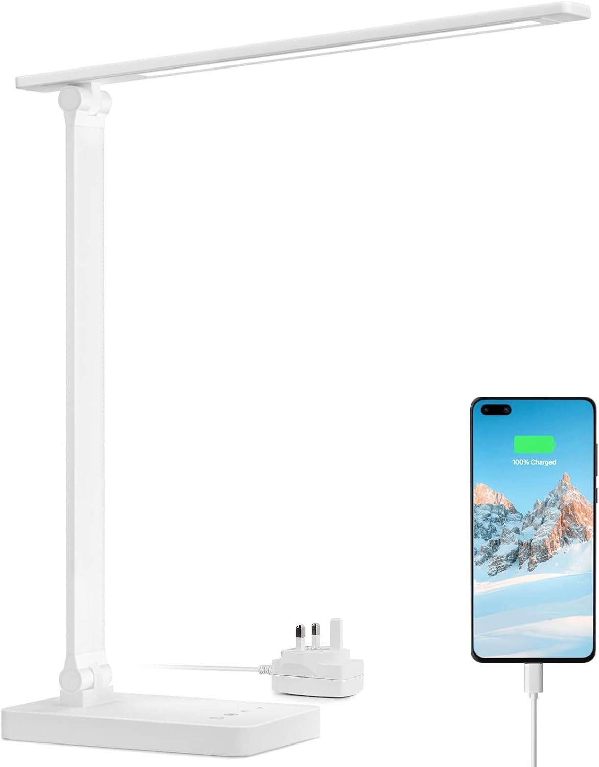 Lepro LED Desk Lamp, Desk Lamp with Power Adapter, 655lm, Desk Lamps Office with USB Charging Port, 5 Brightness Levels x 3 Colour Mode, Touch Control Daylight Lamp for Office, Nails, Study, Bedroom