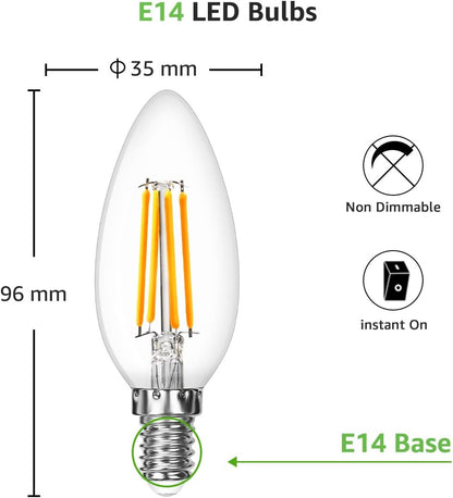 Lepro E14 LED Light Bulb, LED Candle Bulbs Small Screw, 4W 470lm, 40W Equivalent SES E14 Bulb Vintage, Warm White 2700K C35 LED Bulbs, 360° Beam Angle, Clear Filament, Non Dimmable, Pack of 6