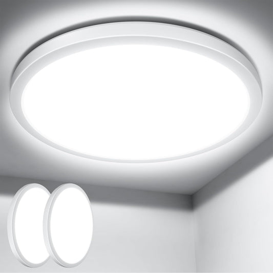 Lepro 2 Pack of Bathroom Lights, 18W 1800lm LED Ceiling Light, Waterproof IP44, 2.6cm Ultra-Thin, 5000K, Round, Flush Ceiling Lighting for Bathroom, Kitchen, Bedroom, Hallway, Utility Room, Ø22cm