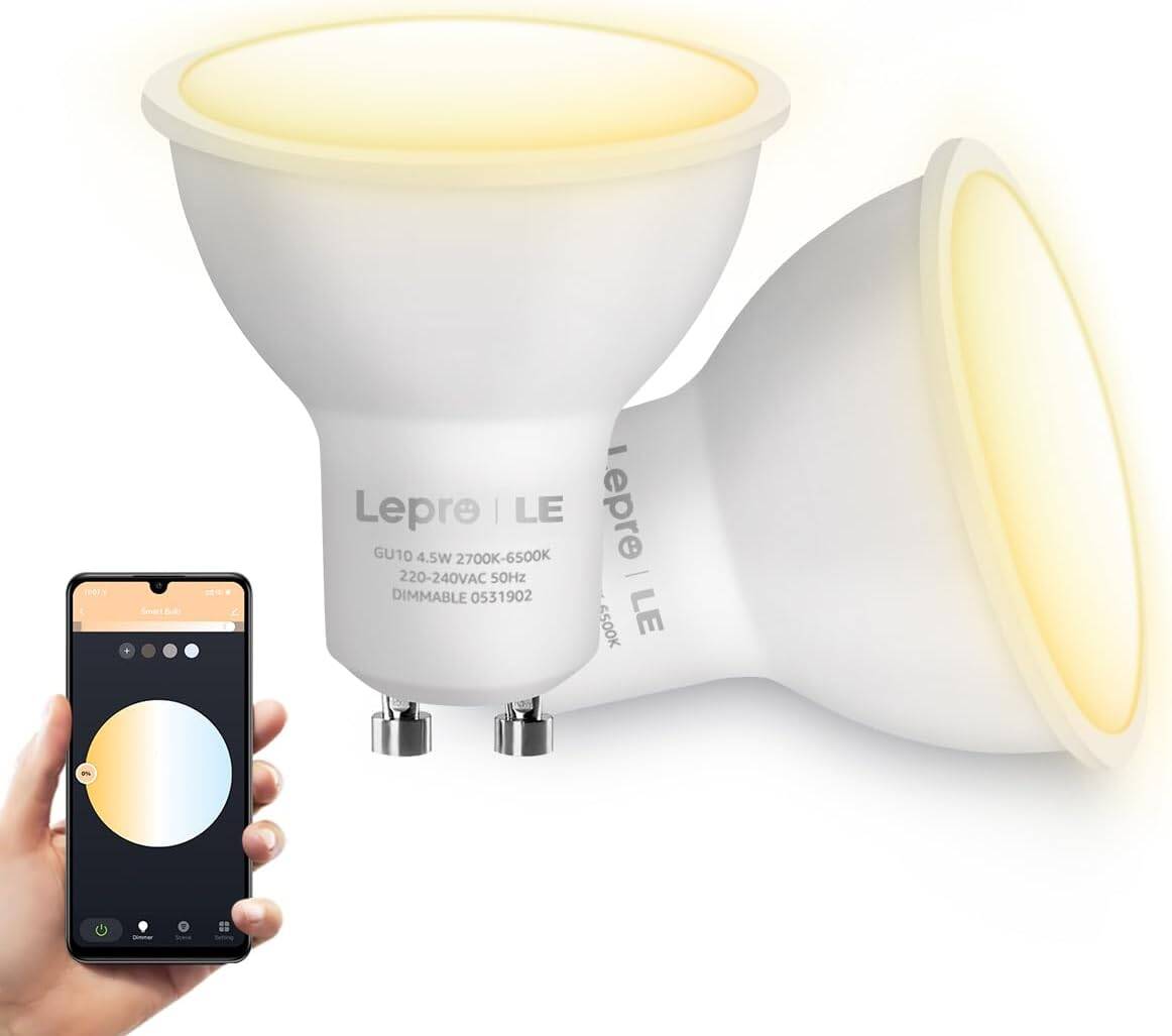 Lepro GU10 Smart Bulbs, Warm to Cool White Smart Light Bulbs GU10, Dimmable GU10 LED Spotlight Bulbs, Works with Alexa and Google Home, 4.5W, CCT, 100° Beam Angle, Pack of 2 (2.4GHz WiFi)