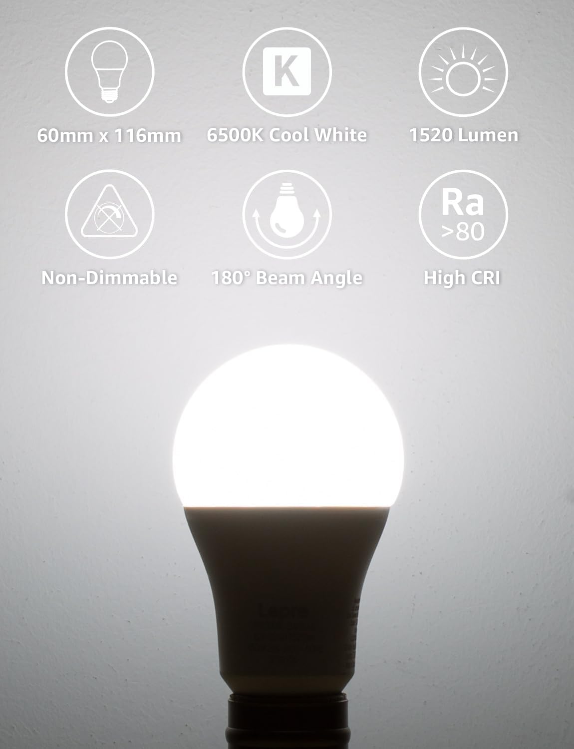 Lepro E27 Screw Bulbs 100W Equivalent, Cool White 6500K, 13W 1520lm Super Bright E27 LED Bulbs, GLS Energy Saving Edison Lightbulb, Non-dimmable, Pack of 6