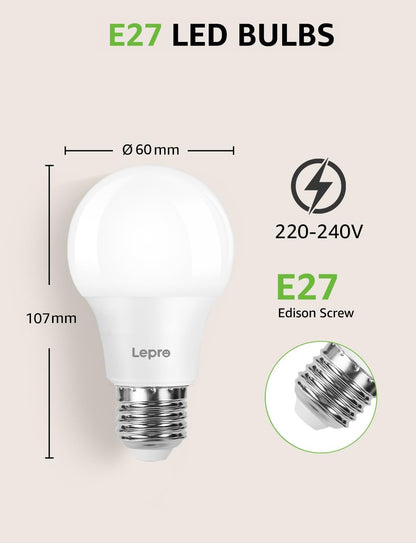 Lepro E27 Screw Bulbs 60W Equivalent, Warm White 2700K E27 LED Bulb, 8.5W 806lm Edison Screw ES LED Light Bulb, Energy Saving E27 Bulbs for Lamp, Non-dimmable, Pack of 3