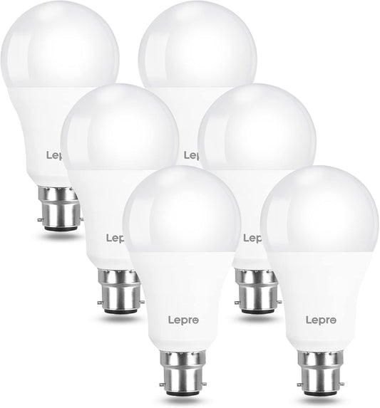 Lepro Bayonet Light Bulbs 100W Equivalent, Cool White 6500K, 13W 1520lm Super Bright Daylight B22 LED Bulbs, BC GLS Energy Saving, Non-dimmable, Pack of 6