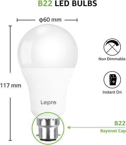 Lepro Bayonet Light Bulbs 100W Equivalent, Warm White 2700K, 13W 1520lm Super Bright LED Bayonet Bulb, B22 LED Bulbs, BC GLS Energy Saving Lightbulbs Bayonet, Non-dimmable, Pack of 12