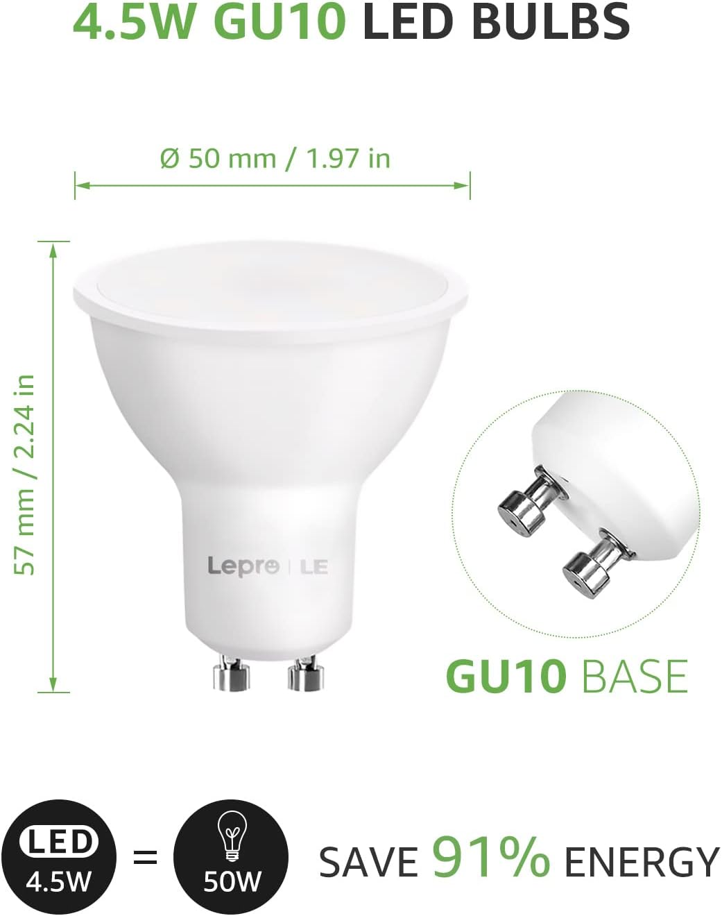 Lepro GU10 Smart Bulbs, Warm to Cool White Smart Light Bulbs GU10, Dimmable GU10 LED Spotlight Bulbs, Works with Alexa and Google Home, 4.5W=50W, CCT, 100° Beam Angle (2.4GHz WiFi)