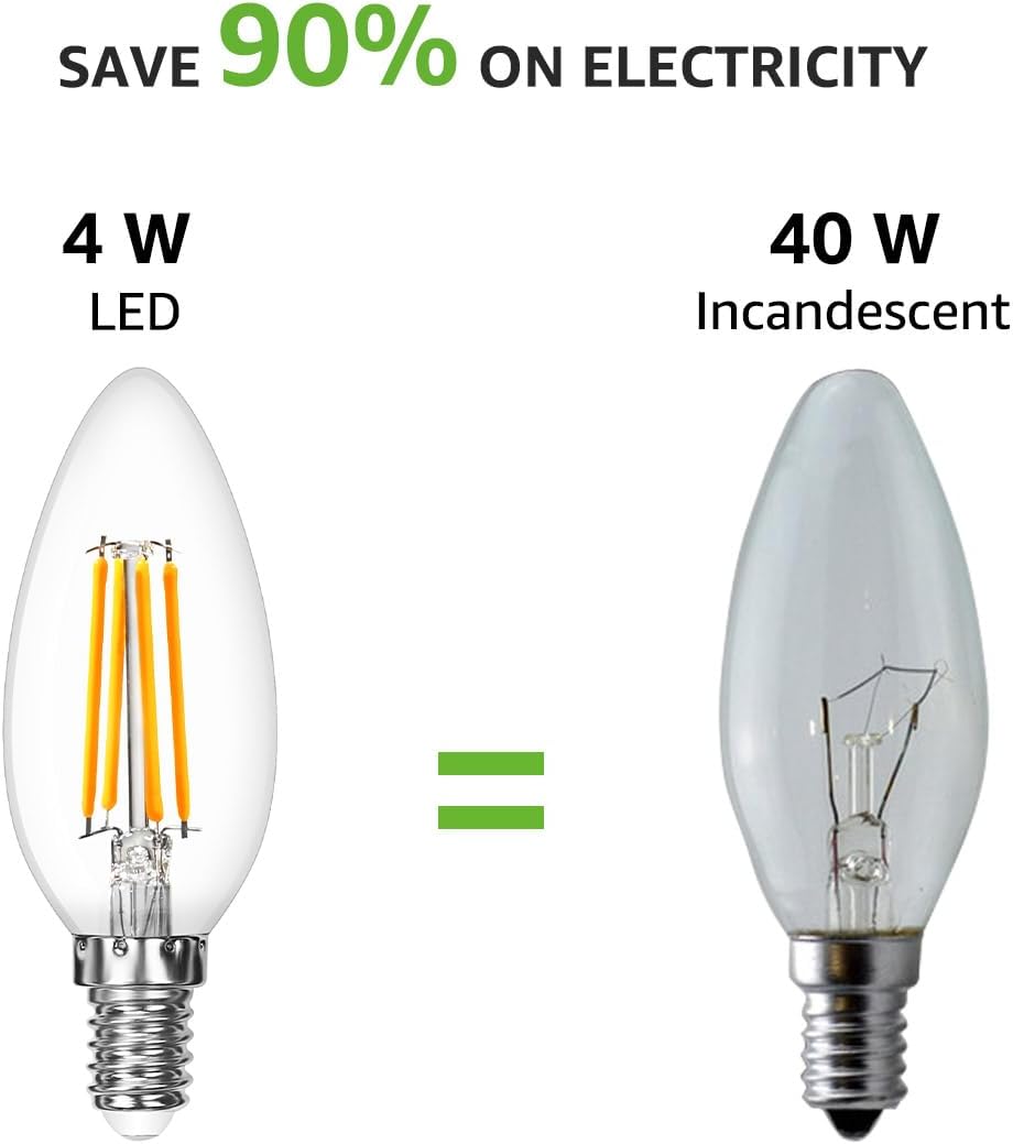 Lepro E14 LED Light Bulb, LED Candle Bulbs Small Screw, 4W 470lm, 40W Equivalent SES E14 Bulb Vintage, Warm White 2700K C35 LED Bulbs, 360° Beam Angle, Clear Filament, Non Dimmable, Pack of 6