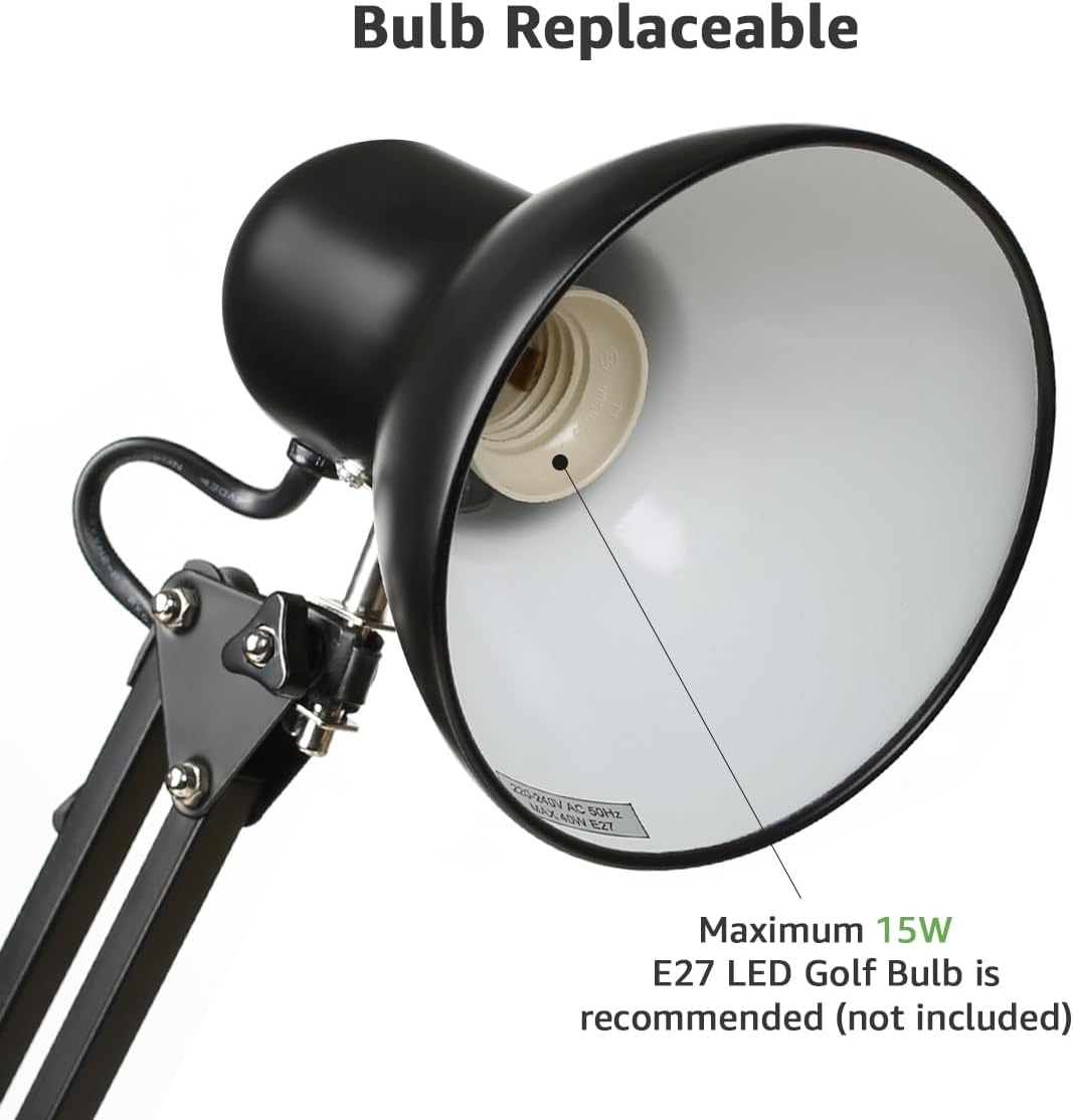 Lepro LED Desk Lamp, Clamp on Swing Arm Table Lamp, E27 Bulb Holder, Classical Swing Arm Architect Lamp, Flexible Desk Light for Office, Reading, Bedside, Crafts, Painting, Back to School and More…