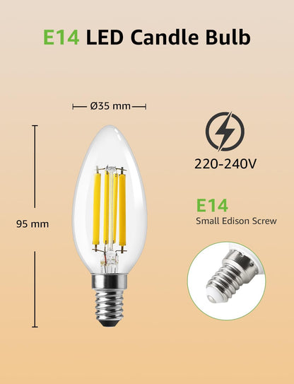 Lepro E14 LED Candle Bulb, Ultra Efficient A-Rated, 2.2W = 40W, 470lm, Warm White 2700K, 50000H Lifespan, SES Small Edison Screw, Clear Glass Vintage Filament Bulb, Pack of 2