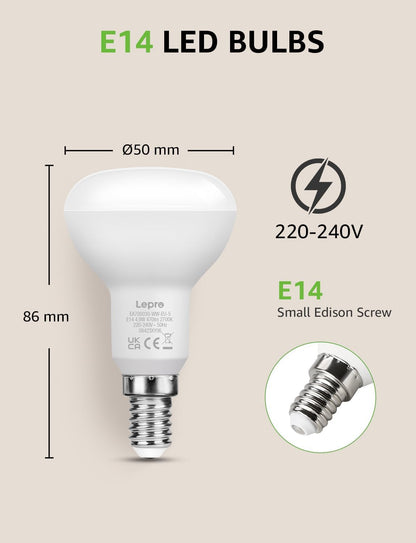 Lepro E14 LED Light Bulb, R50 Reflector Bulb Small Screw, 4.9W 470lm, 40W Equivalent E14 Bulb, Warm White 2700K, SES LED Spotlight Bulbs Screw Fitting, 120° Wide Angle, Non-dimmable, Pack of 5