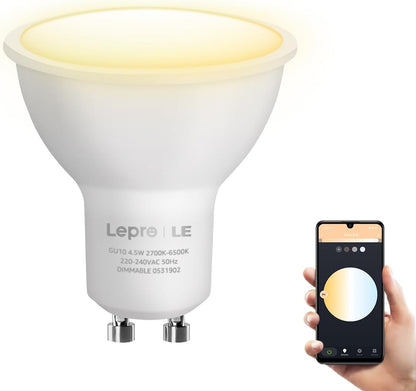 Lepro GU10 Smart Bulbs, Warm to Cool White Smart Light Bulbs GU10, Dimmable GU10 LED Spotlight Bulbs, Works with Alexa and Google Home, 4.5W=50W, CCT, 100° Beam Angle (2.4GHz WiFi)