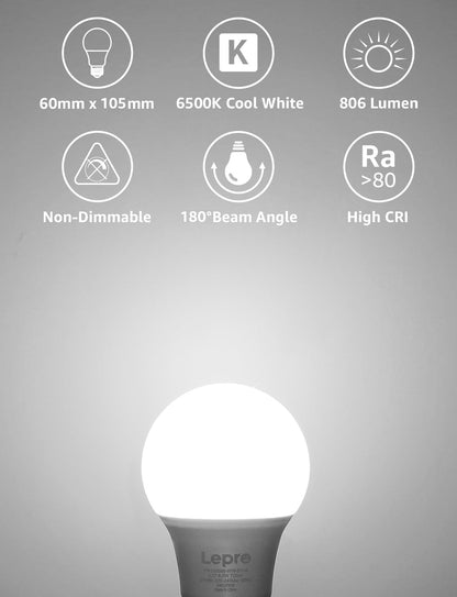 Lepro Bayonet Light Bulb, Cool White 6500K, 60W Equivalent, 8.5W 806LM B22 LED Bulb Daylight White, Energy Saving Light Bulbs Bayonet, Non-dimmable, Pack of 6