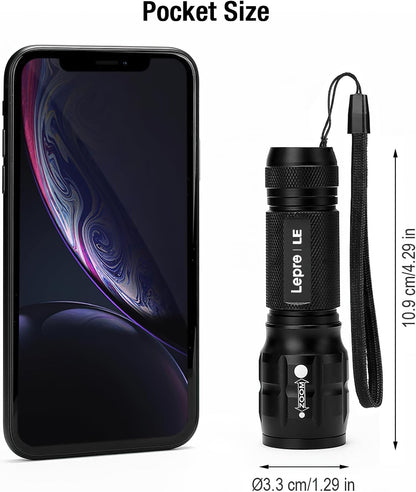 LE LED Torch, LE1000 Powerful Handheld Flashlight, Super Bright, Pocket Size, Lightweight, Suit for Camping, Cycling, Running, Dog Walking and More Outdoor Use, 12 AAA Batteries Included, Pack of 4