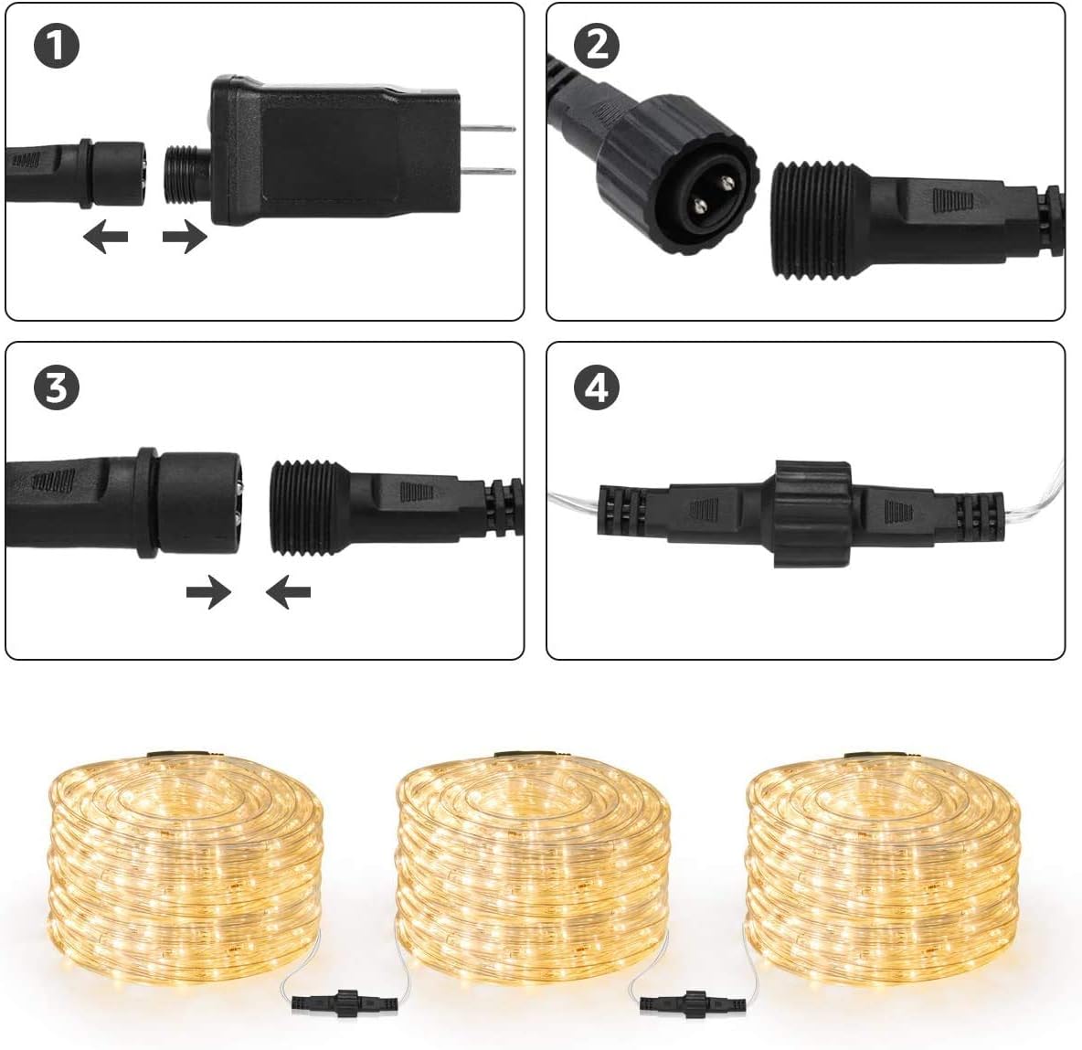 Lepro Outdoor Rope Lights Mains Powered, Connectable, 10m/33ft 240 LED Outdoor Lights Plug in, Bright Warm White, Low Voltage, Waterproof Thick Rope Lights for Garden, Tree, Pathway and More