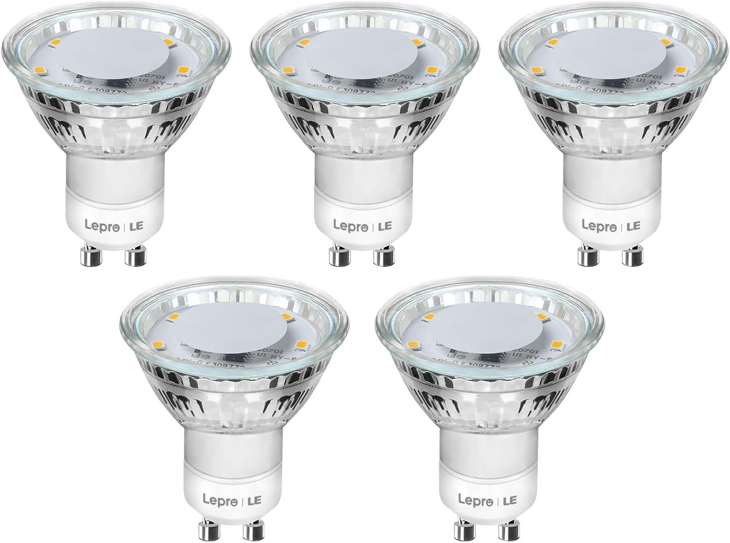 Lepro GU10 LED Bulbs Warm White 2700K, 4W 325lm Spot Light Bulbs, 50W Halogen Spotlight Equivalent, Energy Saving GU10 LED Lightbulbs, 100° Wide Beam, Non-dimmable, Pack of 5