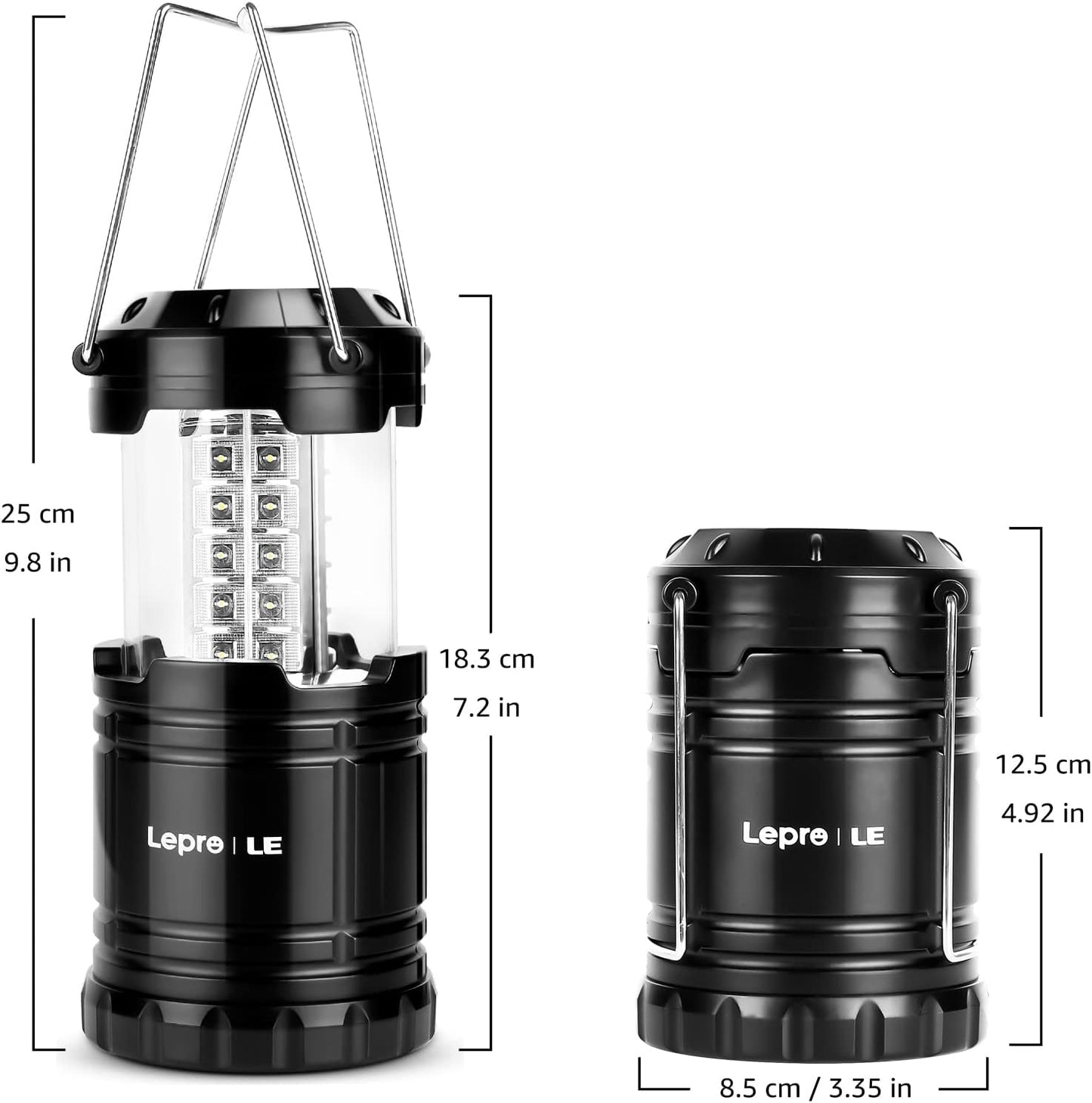 Lepro Camping Lights, Collapsible Camping Lantern Battery Powered, Portable Camping Light for Tents, AA Battery Operated, Battery Lanterns for Power Cuts, Emergency Lighting, Fishing, Pack of 4