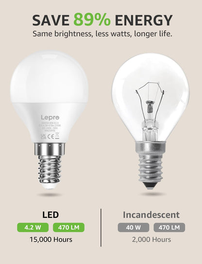 Lepro E14 LED Light Bulb, Small Screw Light Bulb, 4.9W 470lm, 40W Equivalent SES E14 Bulb, Warm White 2700K E14 Golf Ball Bulb, Energy Saving LED P45 Bulb, 220-240V, Non-Dimmable, Pack of 6