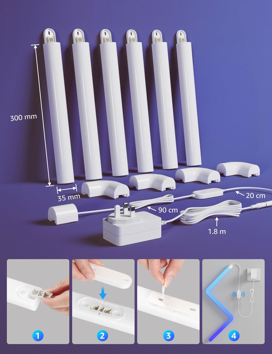 Lepro WL1 AI Smart Wall Light, Music Sync RGB Light Bar, Voice Control, AI Lighting Design Assistant, Mood Light for Home Decor, Gaming Light, Work with Alexa, Google Assistant,6 Pcs with 4 Corners