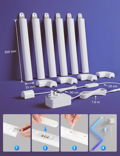 Lepro WL1 AI Smart Wall Light, Music Sync RGB Light Bar, Voice Control, AI Lighting Design Assistant, Mood Light for Home Decor, Gaming Light, Work with Alexa, Google Assistant,6 Pcs with 4 Corners