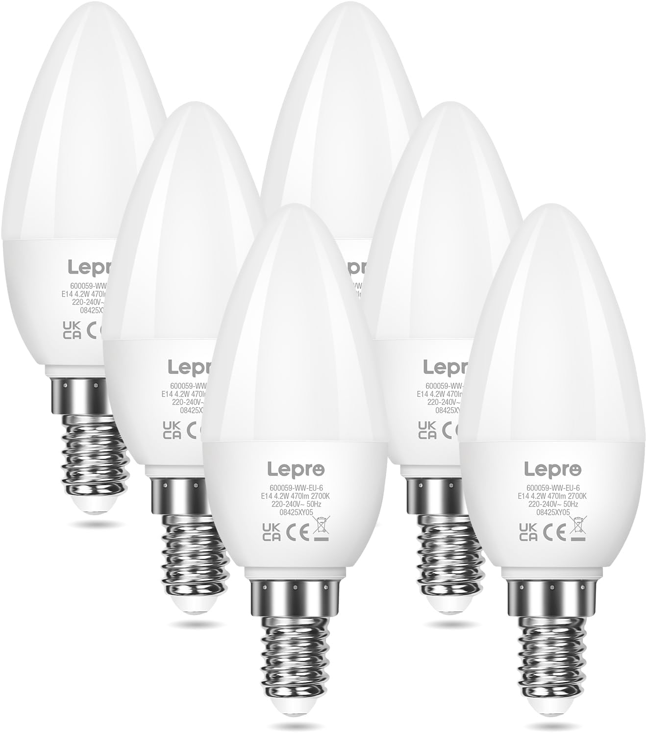 Lepro E14 LED Light Bulb, Small Edison Screw SES Candle Bulbs, 4.9W 470lm, 40W Equivalent E14 Bulb, Warm White 2700K E14 LED Bulb, Energy Saving Candle Light Bulbs, Non-dimmable, Pack of 6
