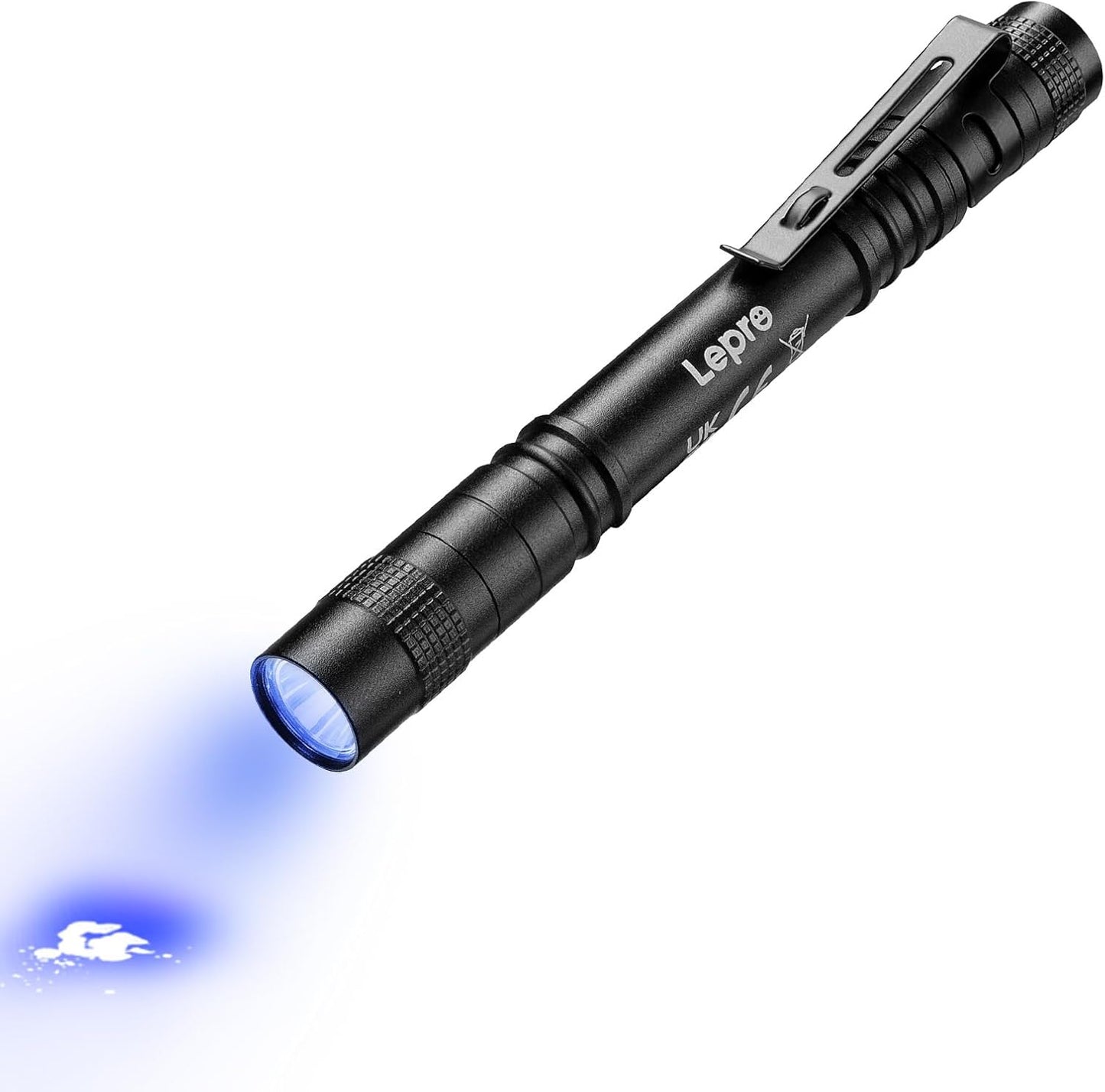 Lepro 365nm UV Torch, Ultraviolet Flashlight, Pen Torch with Clip, High UV Purity, Small Ultraviolet Light Powered by 2 AAA Batteries (Not Included), Black Light Detector for Pet Urine,Invisible Stain