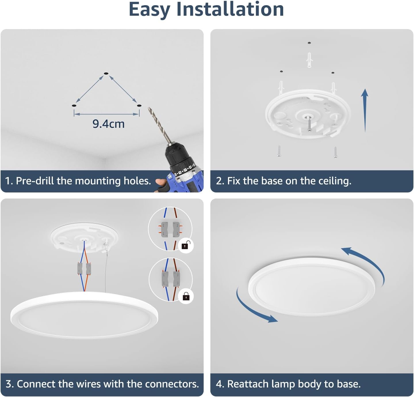 Lepro 24W LED Ceiling Light, 2400lm Super Bright Waterproof Bathroom Light, 2.6cm Ultra-Thin, Daylight White 5000K, Round Large Flush Ceiling Light for Living Room, Bedroom, Kitchen and More, Ø29.3cm