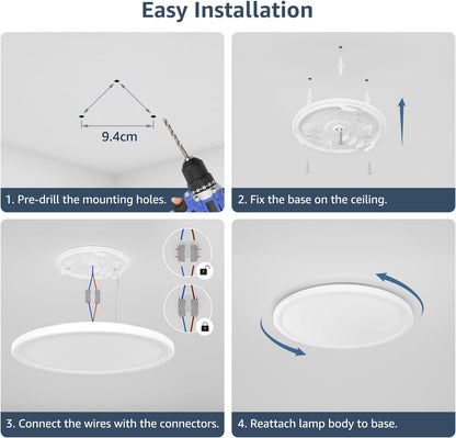 Lepro 24W 2400lm Ceiling Light, 29.3cm Large LED Bathroom Light, 2.6cm Ultra-Thin, Waterproof, Daylight White 5000K, Flush Ceiling Light for Living Room, Bedroom, Kitchen, Garage and More, 2 Packs