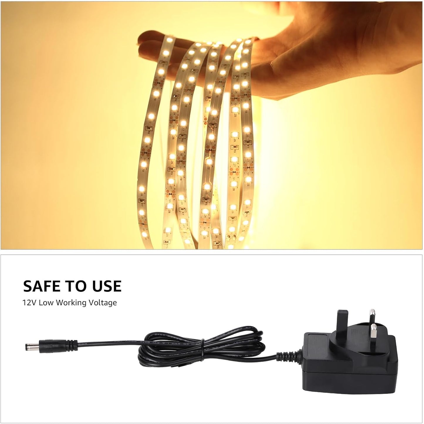 Lepro Warm White LED Strip Light 5M 300 LEDs, 1650lm Dimmable LED Tape Lights, 3000K Flexible LED Lights for Bedroom Kitchen Under Cabinet Wardrobe Stair (12V Power Plug and Dimmer Switch Included)