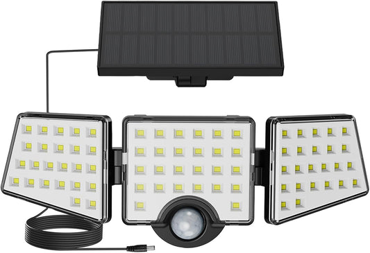 Lepro Solar Security Lights Outdoor Motion Sensor, 1200LM Solar Flood Lights with Separate Solar Panel, IP65 Waterproof, Adjustable 3Heads, Solar Pir Wall Lights for Yard Garage Pathway
