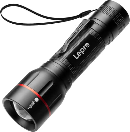 Lepro LED Torch Super Bright, LE2050 Pocket Flashlight, Zoomable, Waterproof, 5 Modes, Clip On, Small Hand Torch Powered by 18650 or AAA Battery (Not Included), for Power Cuts, Camping, Dog Walking