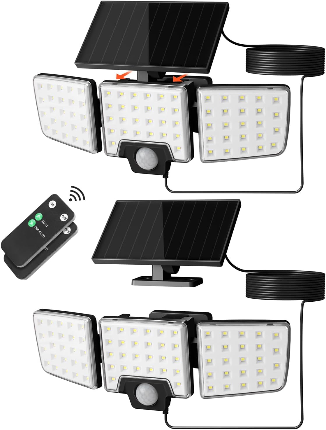 Lepro Solar Security Lights Outdoor Motion Sensor, 2 in 1 Separated and Integrated Remote Control IP65 Waterproof Solar Lights with 2 Light Modes, 3 Heads Solar Floodlight for Garden Yard
