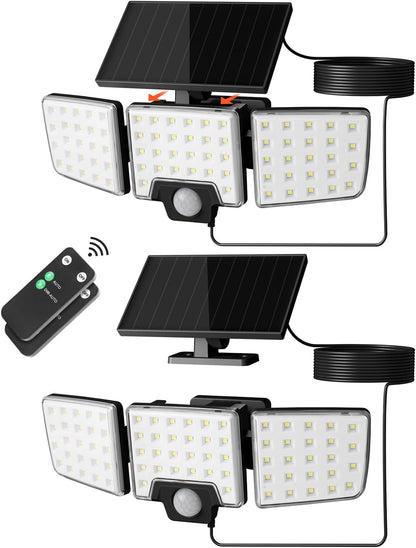 Lepro Solar Security Lights Outdoor Motion Sensor, 2 in 1 Separated and Integrated Remote Control IP65 Waterproof Solar Lights with 2 Light Modes, 3 Heads Solar Floodlight for Garden Yard