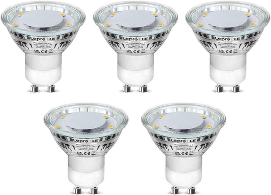 Lepro GU10 LED Bulbs Cool White 5000K, 50W Halogen Spotlight Equivalent, 4W 325lm Energy Saving GU10 LED Light Bulbs, 100° Wide Beam, Non-dimmable, Pack of 5