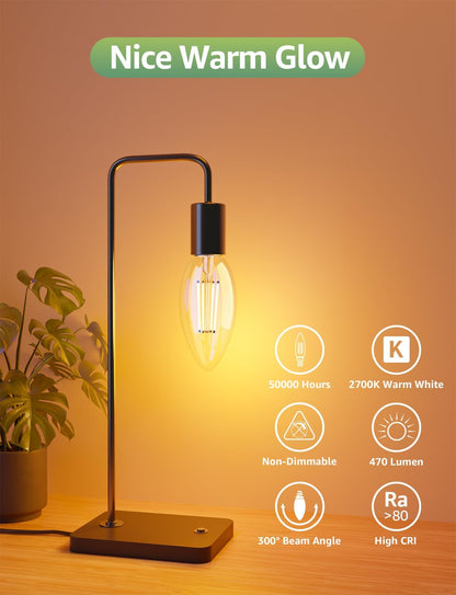 Lepro E14 LED Candle Bulb, Ultra Efficient A-Rated, 2.2W = 40W, 470lm, Warm White 2700K, 50000H Lifespan, SES Small Edison Screw, Clear Glass Vintage Filament Bulb, Pack of 4