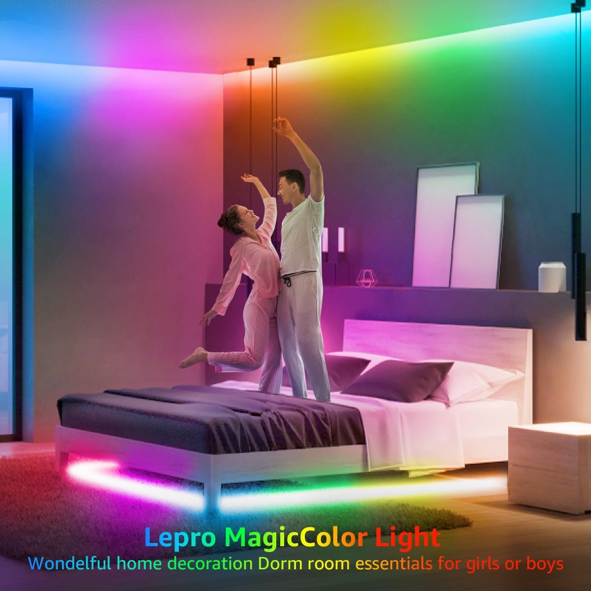 Lepro MagicColor LED Strip Light 20M (10Mx2) 600LEDs, Rainbow Chasing Lights, Music Sync, Multiple Colours on One Line, Remote Control LED Lights for Bedroom, Living Room, Bar, Gaming Time