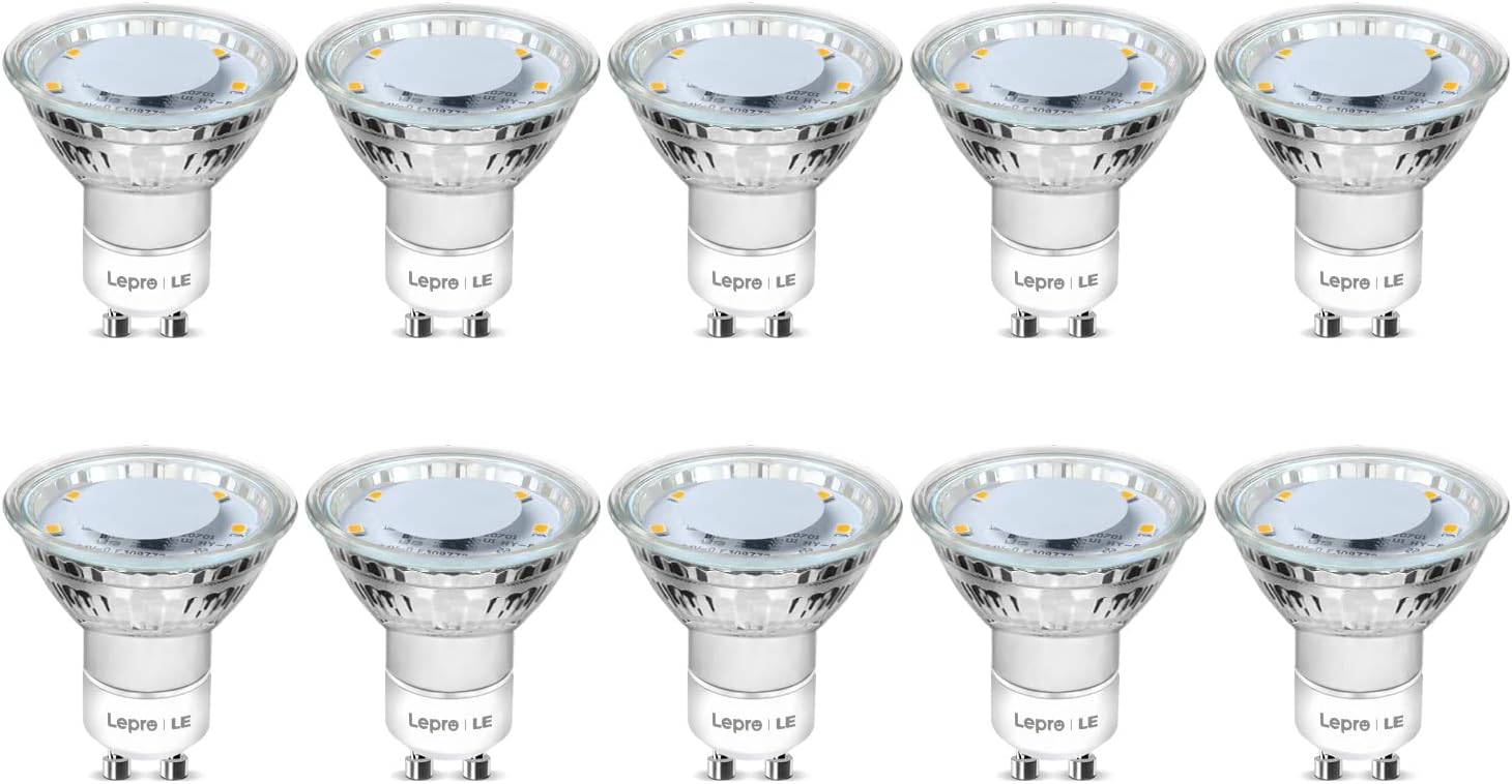 Lepro GU10 LED Bulbs, Cool White 5000K, 50W Halogen Spotlight Equivalent, 4W 325lm Energy Saving GU10 LED Light Bulbs, 100° Wide Beam, Non-dimmable, Pack of 10