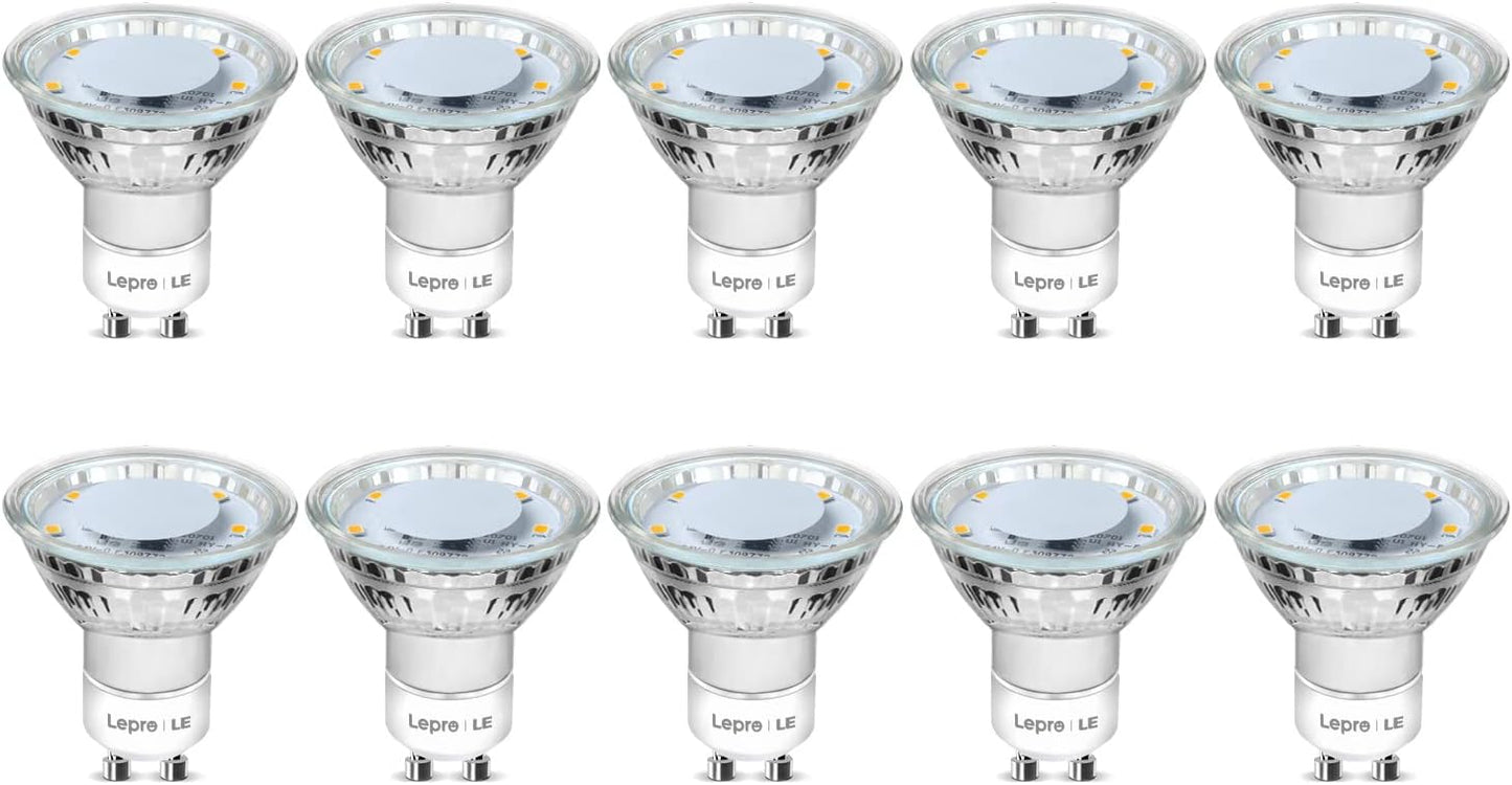 Lepro GU10 LED Bulbs, Cool White 5000K, 50W Halogen Spotlight Equivalent, 4W 325lm Energy Saving GU10 LED Light Bulbs, 100° Wide Beam, Non-dimmable, Pack of 10