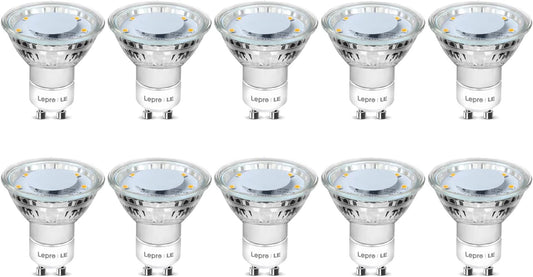 Lepro GU10 LED Bulbs, Cool White 5000K, 50W Halogen Spotlight Equivalent, 4W 325lm Energy Saving GU10 LED Light Bulbs, 100° Wide Beam, Non-dimmable, Pack of 10