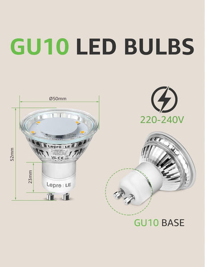 Lepro GU10 LED Bulbs, Warm White 2700K, 4W 325lm, 50W Halogen Spotlight Equivalent, Energy Saving GU10 LED Light Bulbs, 100° Wide Beam, Non-dimmable, Pack of 10