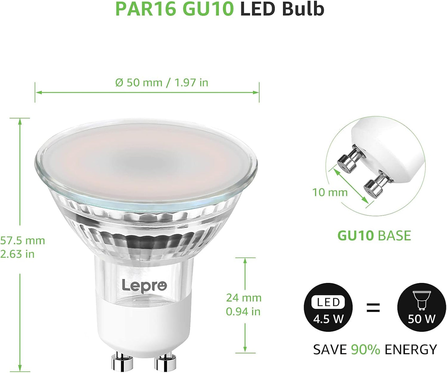 Lepro GU10 Smart Bulb, Dimmable Smart Light Bulb GU10, 4.5W 385lm, CCT Warm to Cool Daylight GU10 LED Spotlight Bulbs, Compatible with Alexa and Google Home, Pack of 2 (2.4GHz WiFi Only)