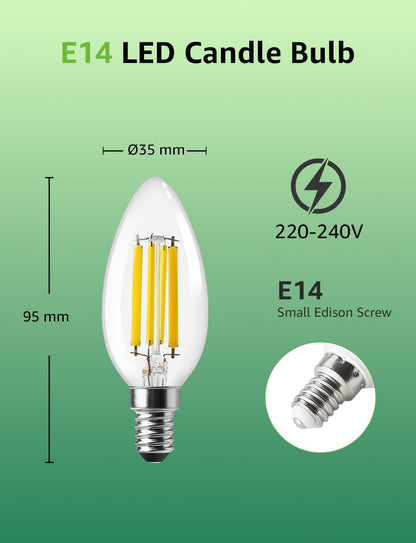 Lepro E14 LED Candle Bulb, Ultra Efficient A-Rated, 2.2W = 40W, 470lm, Warm White 2700K, 50000H Lifespan, SES Small Edison Screw, Clear Glass Vintage Filament Bulb, Pack of 4