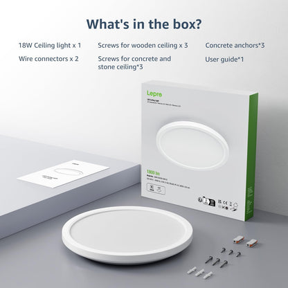 Lepro Bathroom Light, 18W 1800lm LED Ceiling Light, Waterproof IP44, 2.6cm Ultra-thin, 5000K, Round, Modern Flush Ceiling Lighting for Bathroom, Kitchen, Bedroom, Hallway, Utility Room and More, Ø22cm