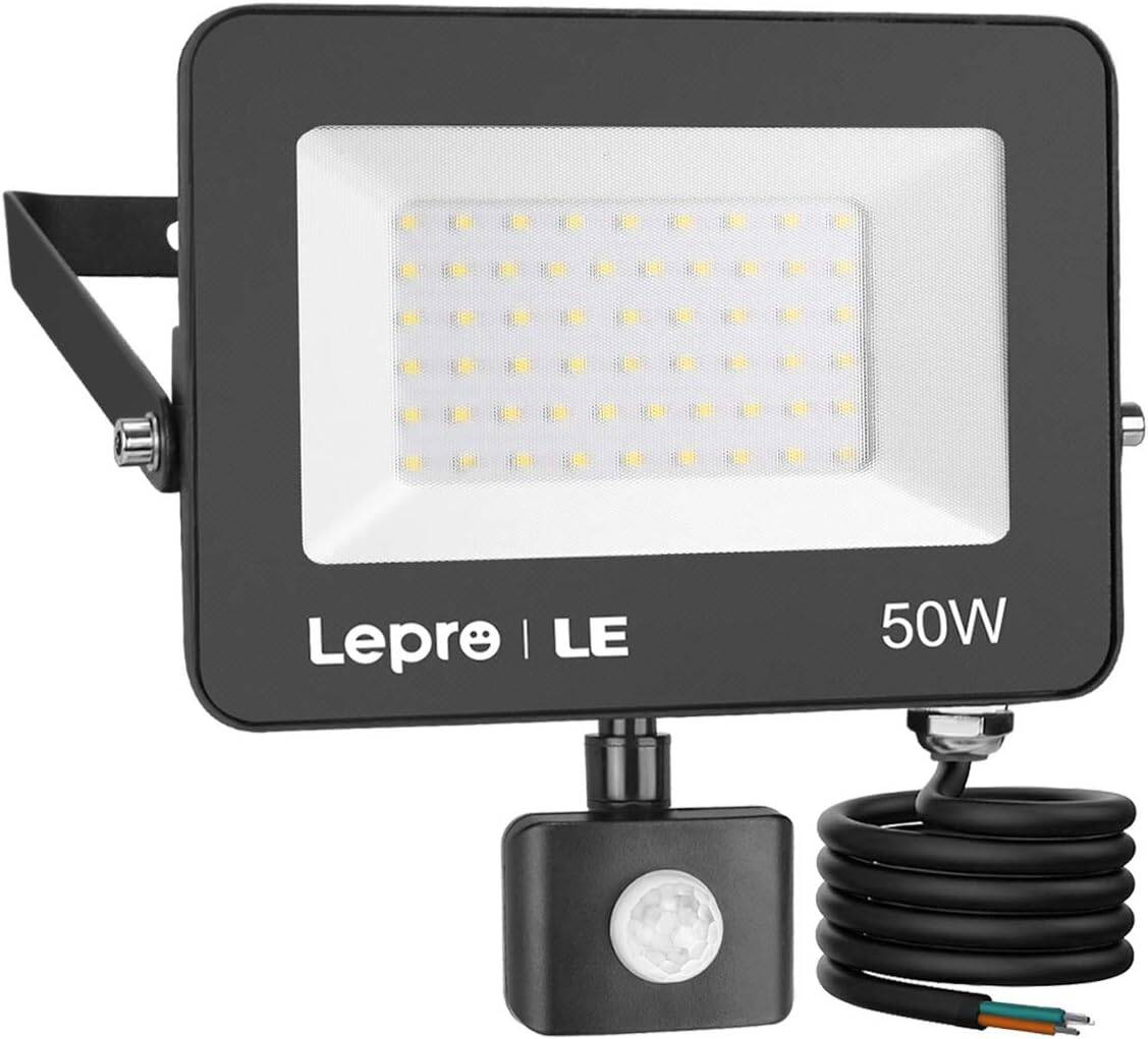 Lepro Security Lights Outdoor Motion Sensor, 50W PIR Sensor Security Light, 4200 Lumens Super Bright, Ultra Thin, Water-Resistant Flood Light for Garden, Patio, Backyard, Rooftop and More