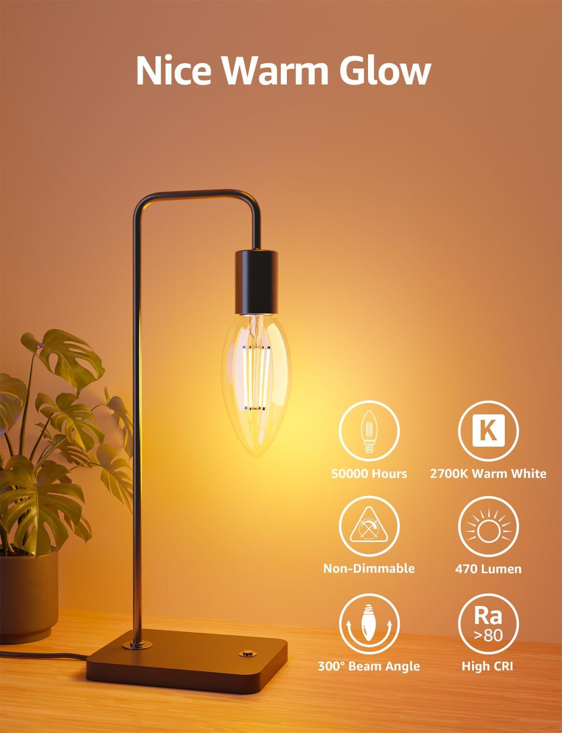 Lepro E14 LED Candle Bulb, Ultra Efficient A-Rated, 2.2W = 40W, 470lm, Warm White 2700K, 50000H Lifespan, SES Small Edison Screw, Clear Glass Vintage Filament Bulb, Pack of 2