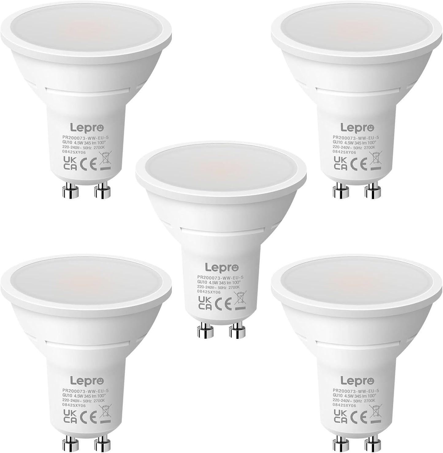 Lepro GU10 LED Bulbs Warm White, 4W 345lm 2700K, Energy Saving GU10 LED Light Bulbs, 50W Halogen Spotlight Equivalent, 100° Beam Angle, Non Dimmable, Pack of 5